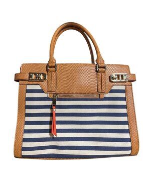 Aldo Striped Canvas & Faux Leather Tote Bag With Gold Hardware